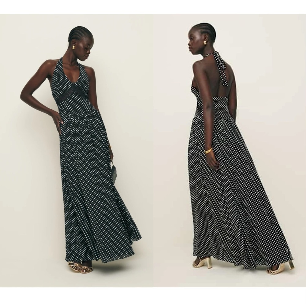 Reformation Black and White Polka Dot Maxi Dress
